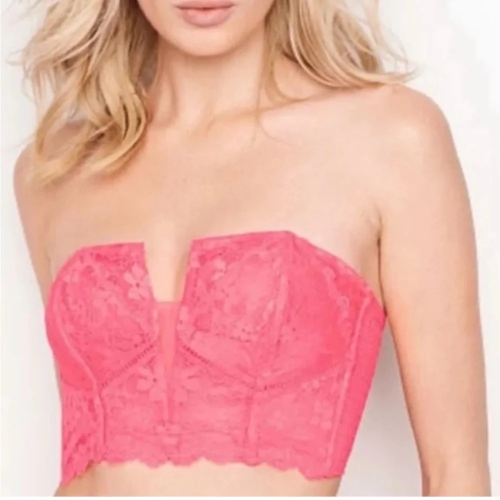 Victoria’s Secret Dream Angels Strapless Long Line Bustier Pink Lace Medium NWT